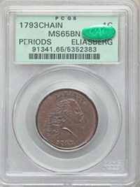 Un centavo “chaine” de 1793 subastado en 2,35 millones de dólares