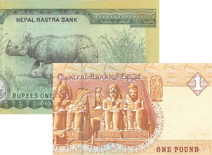 Novedades en Nepal y Egipto: 100 rupias y 1 libra