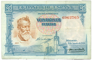 Primer billete dedicado a Sorolla: 25 pesetas de 1936