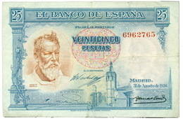 Primer billete dedicado a Sorolla: 25 pesetas de 1936