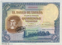Hernán Cortés en el billete de 500 pesetas de 1935