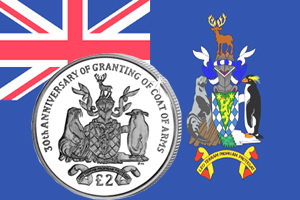 30 Años del escudo de las Islas Georgia y Sandwich del Sur en 2 libras plata