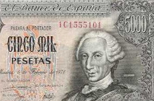 Billete de 5.000 pesetas de 1976 serie 1C, última emitida