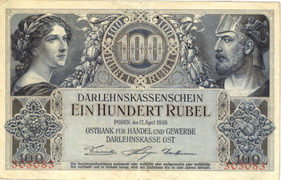 Posen 100 rublos 1916 vs. Kowno 100 marcos 1918
