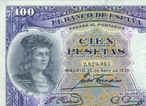 El Gran Capitán en el billete de 100 pesetas de 1931