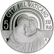 Sínodo de Obispos en el Vaticano recordado en una moneda de 5 euros plata