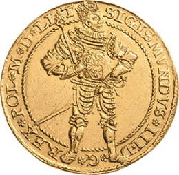 Segismundo III Vasa, rey de Polonia y de Suecia, en un portugalöser de oro