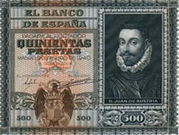 Don Juan de Austria en el billete de 500 pesetas de 1940
