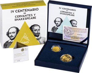 Los set de Cervantes y Shakespeare en oro y plata