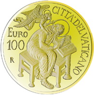 San Mateo en la Serie “Evangelistas” de Vaticano en moneda de 100 euros oro