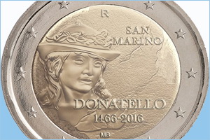 Moneda dedicada al 550 Aniversario de la muerte de Donatello