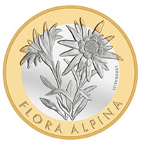 Edelweiss en 10 francos suizos bimetálicos