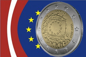 Letonia y la bandera de la Unión Europea