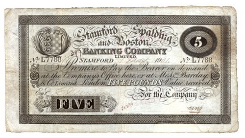 Inglaterra, 5 Libras 1905 Stamford, Spalding & Boston Bank Company