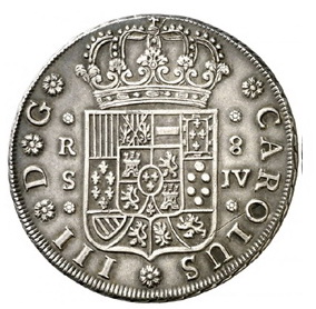 El último escudo de anverso en una moneda hispánica
