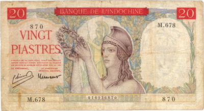 Indochina: 20 Piastras 1936 Vs. 20 Piastras 1949