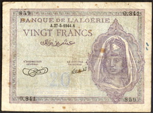 Argelia ocupación aliada II Guerra Mundial: 20 Francos de 1941 vs. 1944