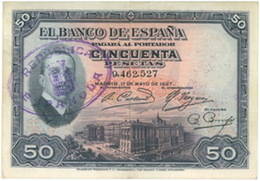 Alfonso XIII y el Palacio Real en el billete de 50 pesetas de 1927
