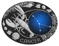 Cáncer, un signo zodiacal de Macedonia en color oro y cobalto