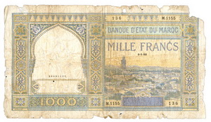 Marruecos colonia francesa, 1.000 francos 1950