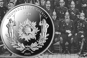 “150 años de lucha contra el fuego en Letonia” en una moneda de 5 euros plata