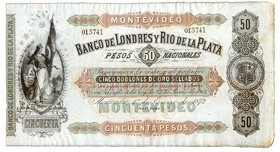 Uruguay 50 Pesos 1872 Banco de Londres y Rio de la Plata