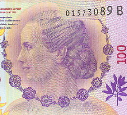Serie B del billete de 100 pesos dedicado a Eva Duarte de Perón