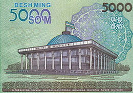La Asamblea Nacional Oliy Majlis en el nuevo billete de 5.000 som 